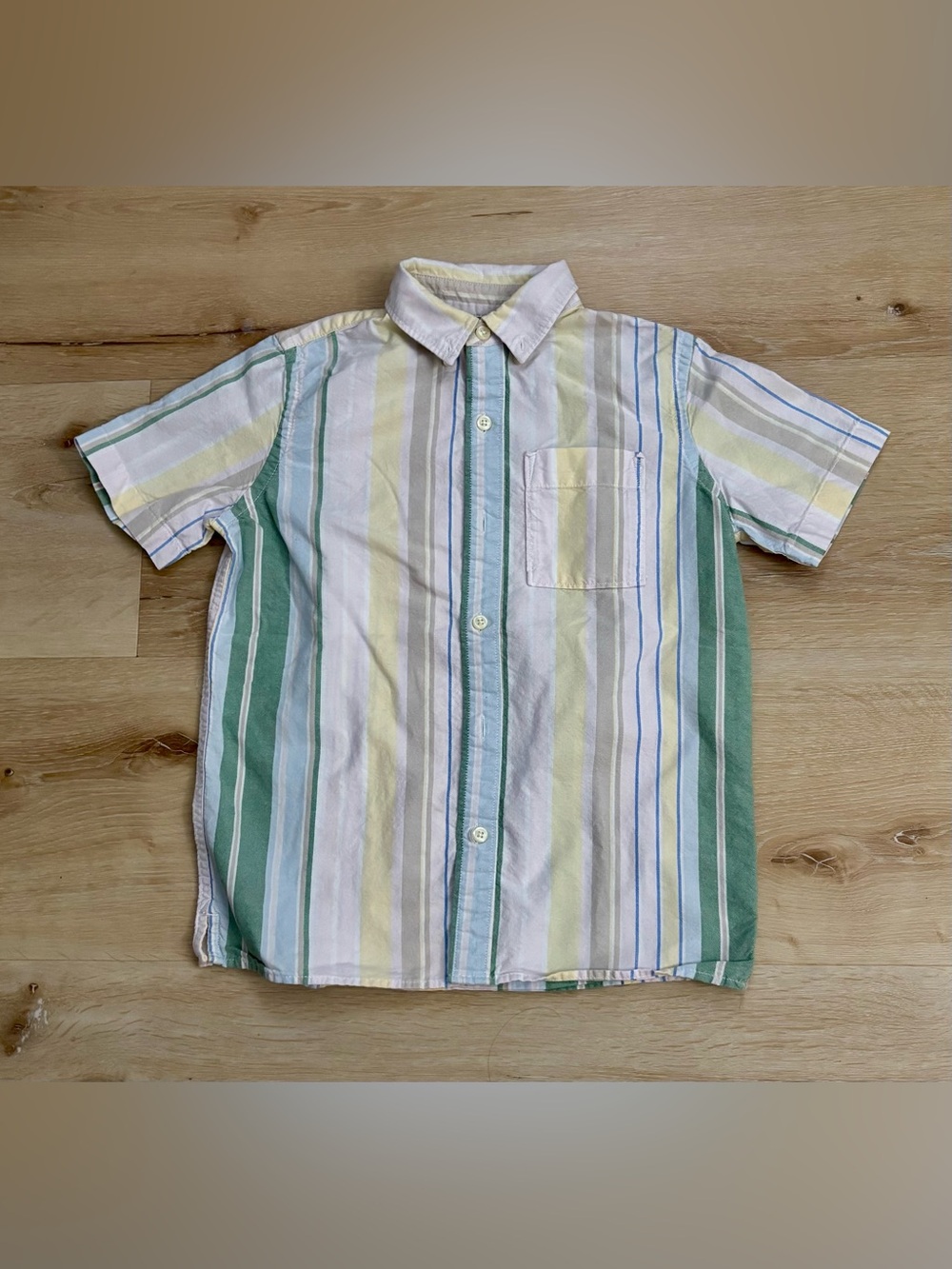 GAP Boy’s Short-Sleeve Button-Up Shirt in Pastel Stripe